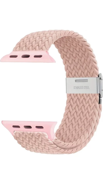 Bracelet en nylon &eacute;lastique tress&eacute; avec des sangles extensibles pour Apple Watch - Beige clair - Apple Watch 44/45/46/49 mm