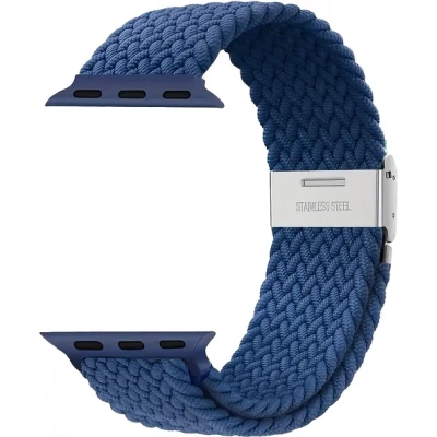 Bracelet en nylon &eacute;lastique tress&eacute; avec des sangles extensibles pour Apple Watch - Bleu - Apple Watch 38/40/41/42 mm