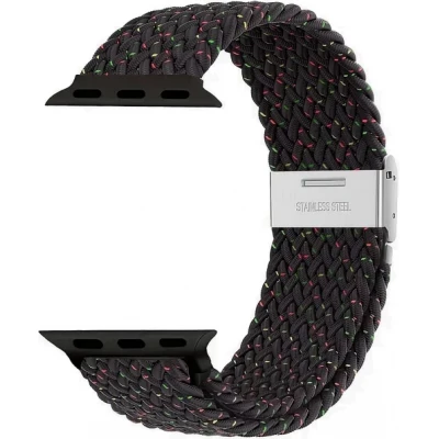 Bracelet en nylon &eacute;lastique tress&eacute; avec des sangles extensibles pour Apple Watch - Noir - Apple Watch 38/40/41/42 mm