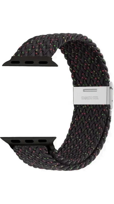 Bracelet en nylon &eacute;lastique tress&eacute; avec des sangles extensibles pour Apple Watch - Noir - Apple Watch 44/45/46/49 mm