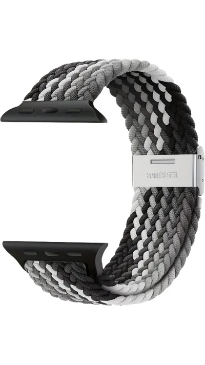 Bracelet en nylon &eacute;lastique tress&eacute; avec des sangles extensibles pour Apple Watch - Noir & Blanc - Apple Watch 38/40/41/42 mm