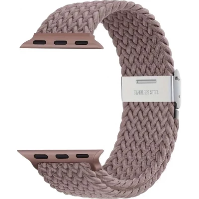 Bracelet en nylon &eacute;lastique tress&eacute; avec des sangles extensibles pour Apple Watch - Or rose - Apple Watch 44/45/46/49 mm