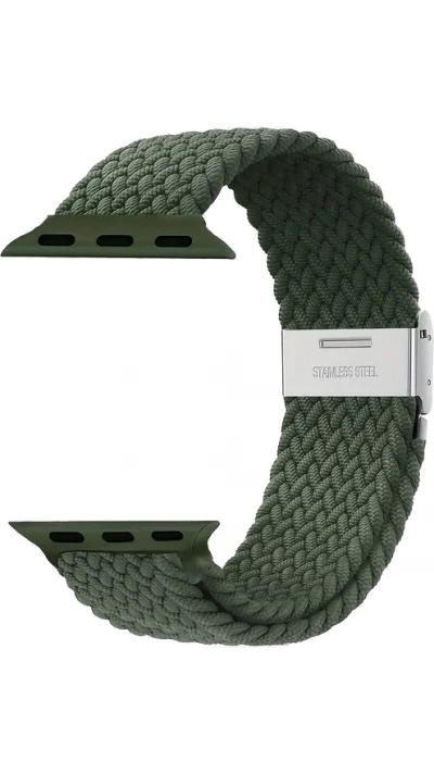 Bracelet en nylon &eacute;lastique tress&eacute; avec des sangles extensibles pour Apple Watch - Vert fonc&eacute; - Apple Watch 38/40/41/42 mm