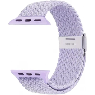 Bracelet en nylon &eacute;lastique tress&eacute; avec des sangles extensibles pour Apple Watch - Violet clair - Apple Watch 44/45/46/49 mm