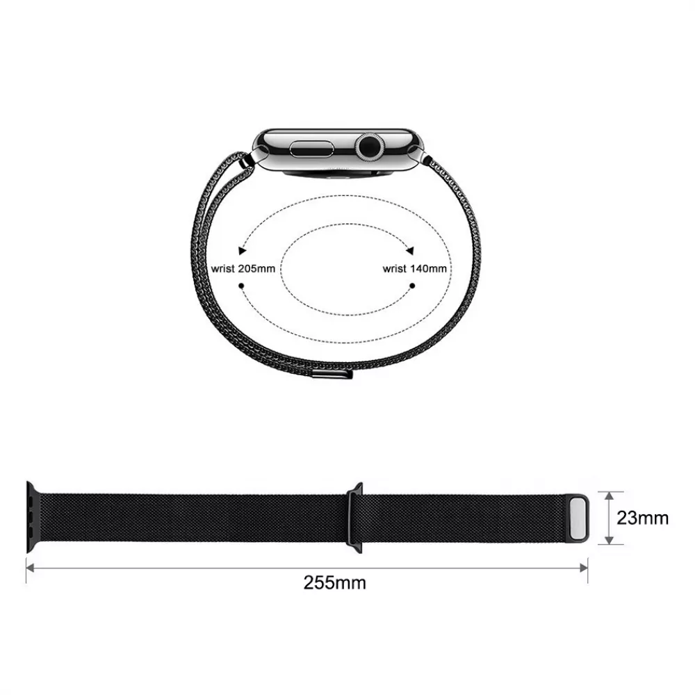 Bracelet milanais en acier noir - Apple Watch 44/45/46/49 mm