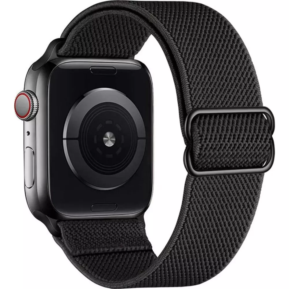 Bracelet nylon élastique sport, réglable, souple, lavable - Noir - Apple Watch 44/45/46/49 mm