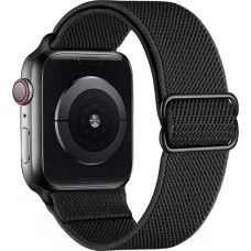 Bracelet nylon élastique sport, réglable, souple, lavable - Noir - Apple Watch 44/45/46/49 mm