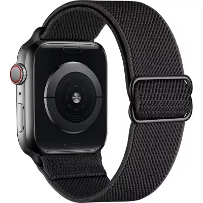 Bracelet nylon élastique sport, réglable, souple, lavable - Noir - Apple Watch 44/45/46/49 mm