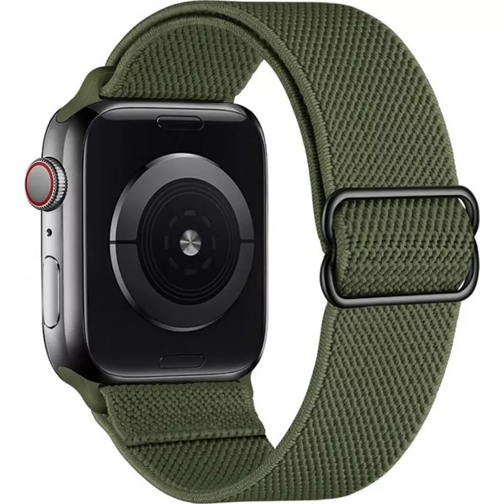 Bracelet nylon élastique sport, réglable, souple, lavable - Vert foncé - Apple Watch 44/45/46/49 mm