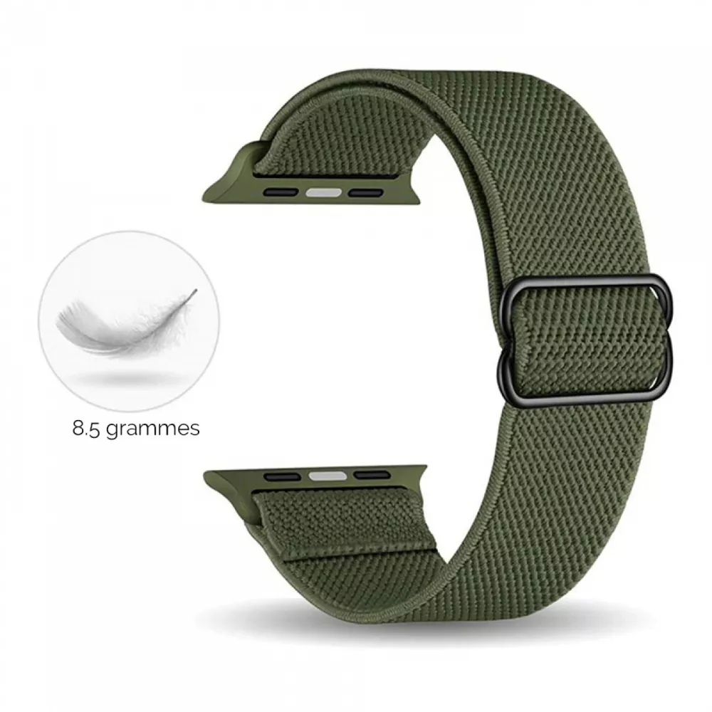 Bracelet nylon élastique sport, réglable, souple, lavable - Vert foncé - Apple Watch 44/45/46/49 mm