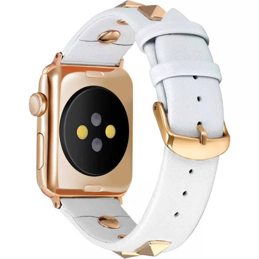 Bracelet punk en cuir véritable taille ajustable - Blanc - Apple Watch 38/40/41/42 mm