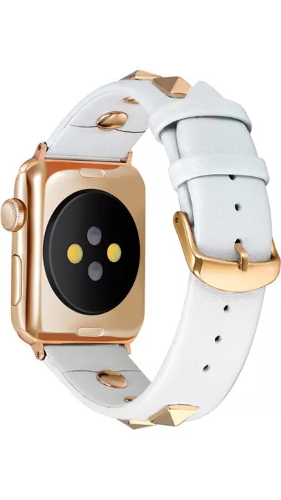 Bracelet punk en cuir véritable taille ajustable - Blanc - Apple Watch 38/40/41/42 mm