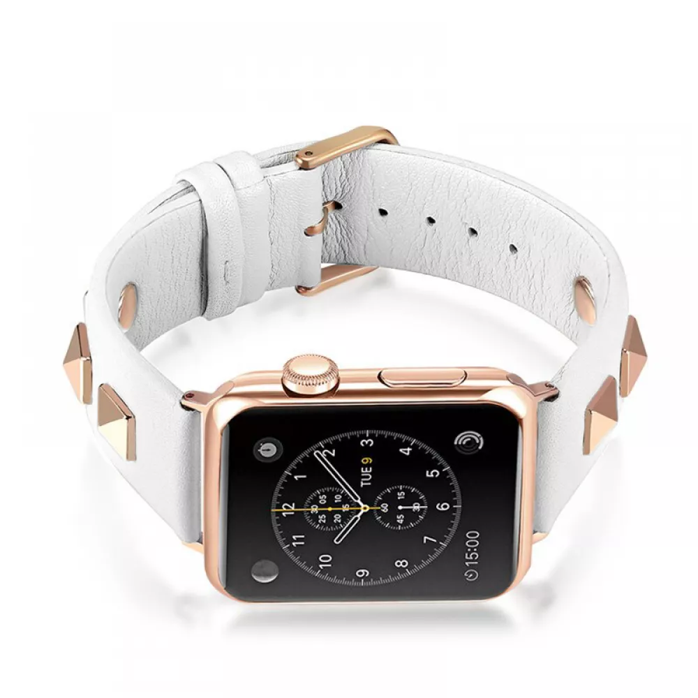 Bracelet punk en cuir véritable taille ajustable - Blanc - Apple Watch 38/40/41/42 mm