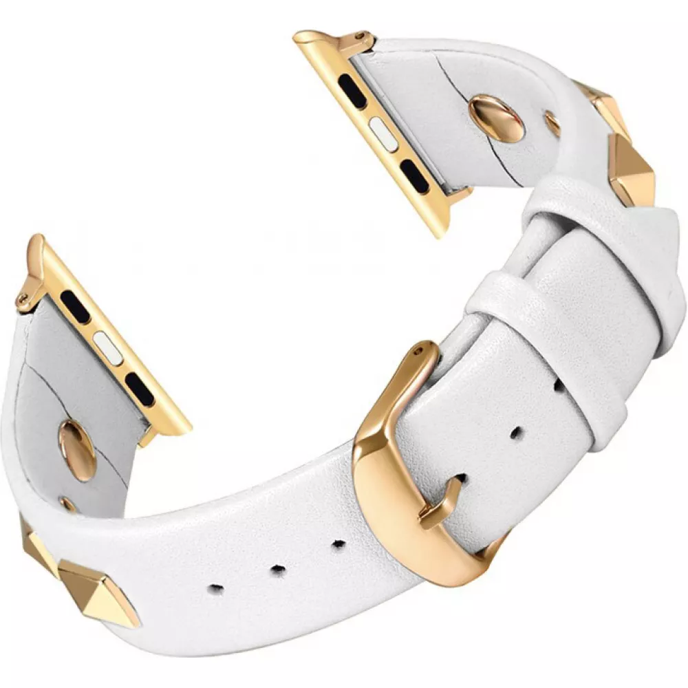 Bracelet punk en cuir véritable taille ajustable - Blanc - Apple Watch 38/40/41/42 mm