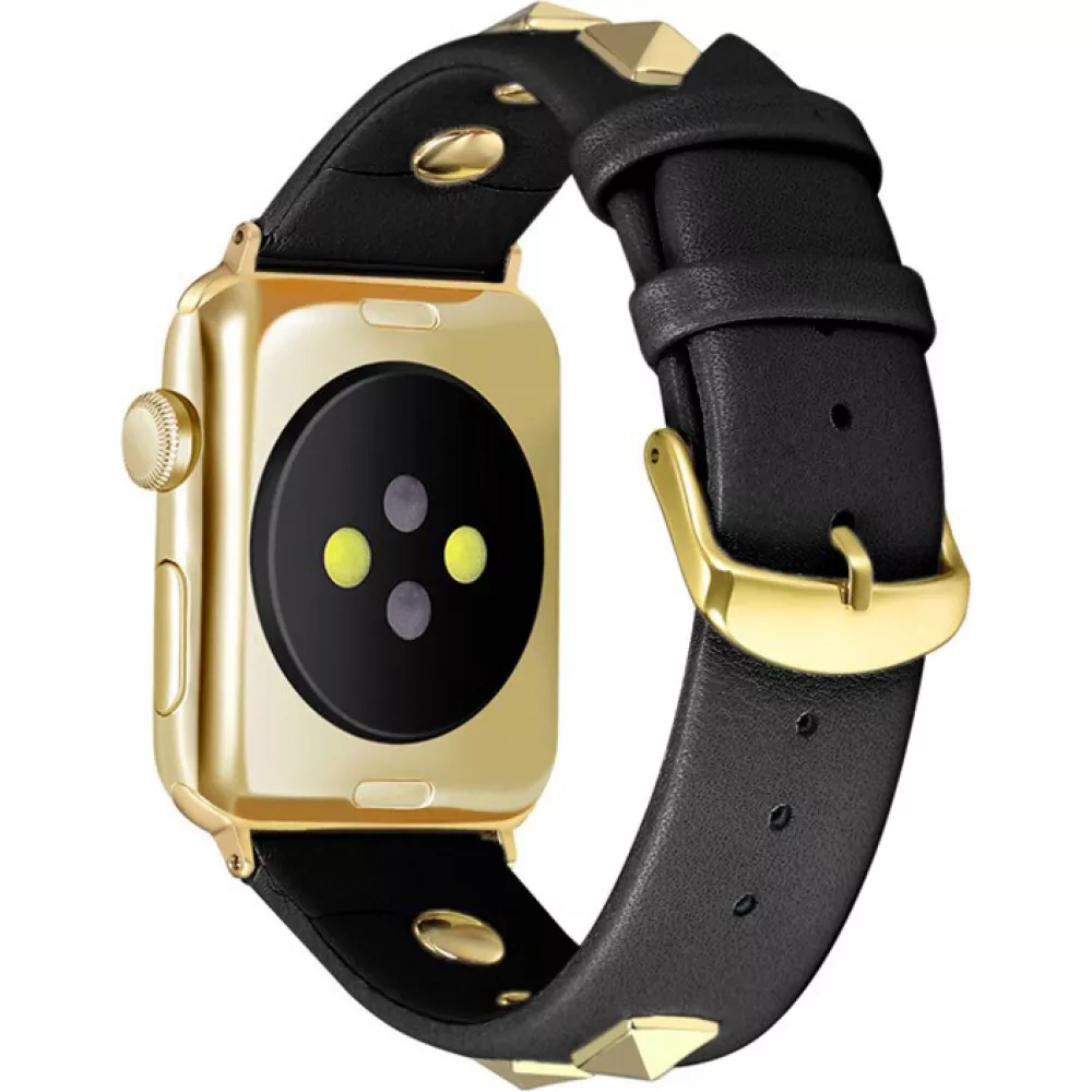 Punkarmband aus echtem Leder, größenverstellbar - Schwarz - Apple Watch 38/40/41/42 mm