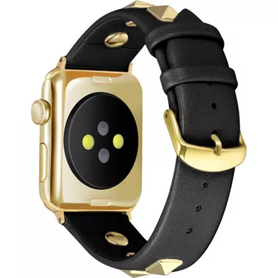 Bracelet punk en cuir véritable taille ajustable - Noir - Apple Watch 38/40/41/42 mm