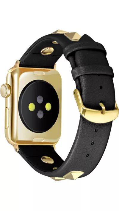 Bracelet punk en cuir véritable taille ajustable - Noir - Apple Watch 38/40/41/42 mm