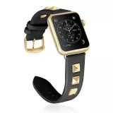 Punkarmband aus echtem Leder, größenverstellbar - Schwarz - Apple Watch 38/40/41/42 mm