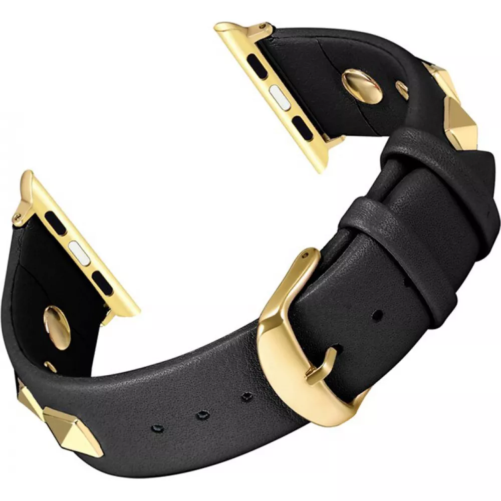 Punkarmband aus echtem Leder, größenverstellbar - Schwarz - Apple Watch 38/40/41/42 mm