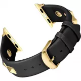 Punkarmband aus echtem Leder, größenverstellbar - Schwarz - Apple Watch 38/40/41/42 mm