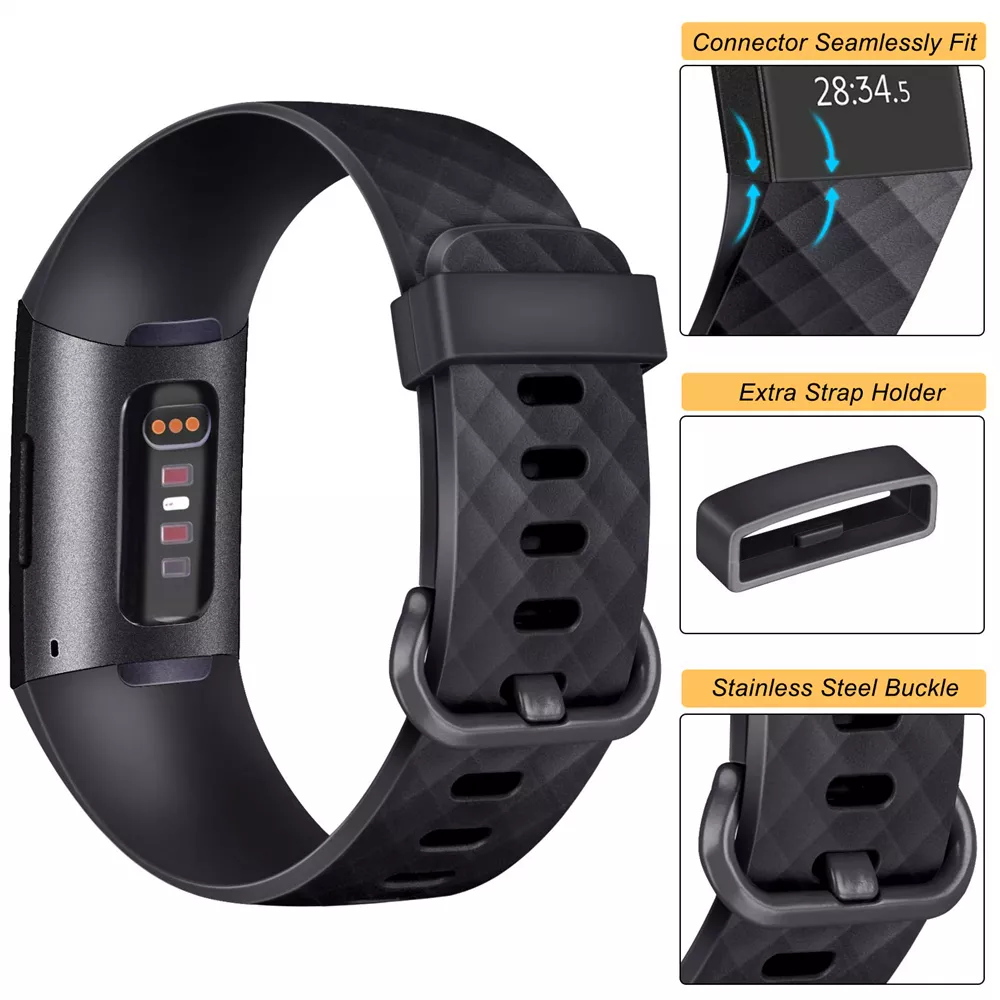 Sportliches Silikon Armband - Grösse L - Schwarz - Fitbit Charge 3 / 4