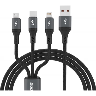 Câble 3 en 1 USB-A vers Micro USB + USB-C + Lightning 60W (1.2 m) Dudao L3E charge rapide - Noir