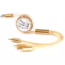 3 in 1 Multi-Anschluss Ladekabel zusammenrollend mit Micro-USB, USB-C und Lightning - Gold