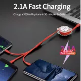 Câble 3 en 1 multi-ports rétractable avec micro-USB, USB-C et Lightning - Rouge