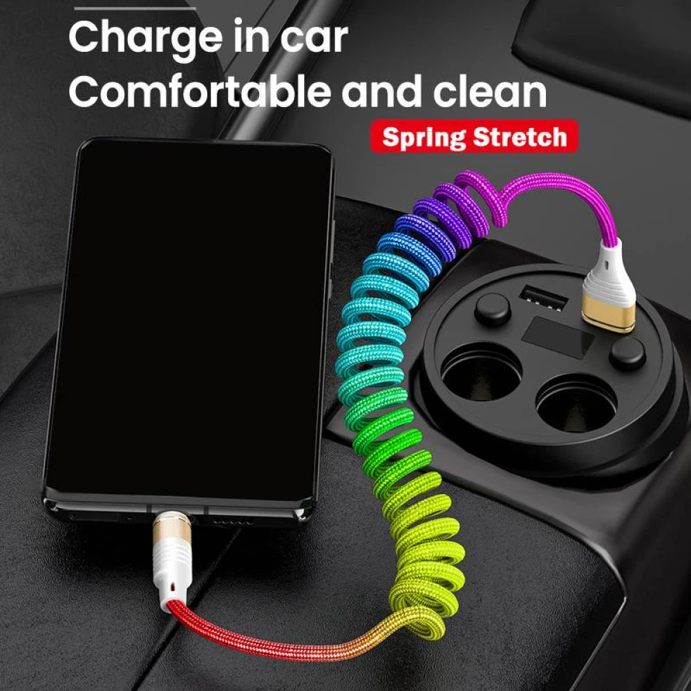 Câble USB-A vers USB-C extensible (jusqu'à 1m) en nylon tressé multicolore rainbow