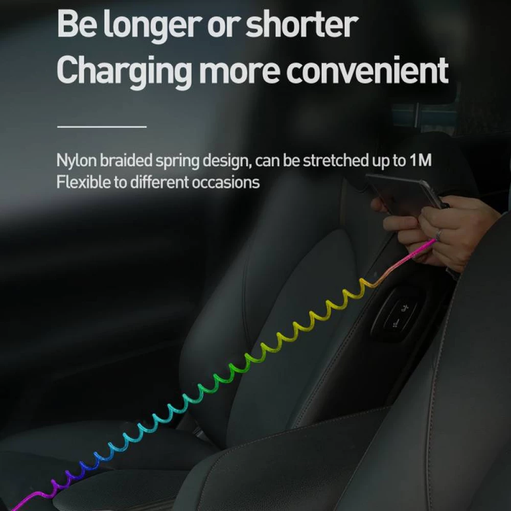 Câble USB-A vers USB-C extensible (jusqu'à 1m) en nylon tressé multicolore rainbow