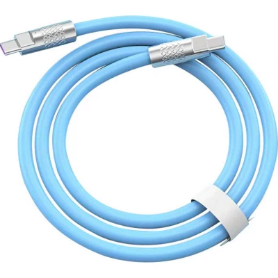 USB-C zu USB-C Ladekabel (2m) robust und bunt mit stylischem Kopf aus Aluminium - Blau