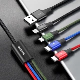Câble USB 4 en 1 (1x Lightning, 2x USB-C, 1x Micro USB) tressé nylon 3.5A (1.2 m) - Noir