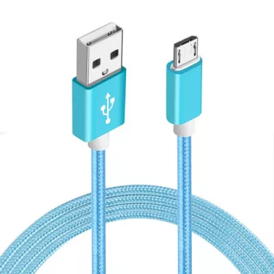 Câble chargeur (1 m) Micro-USB vers USB-A - Nylon metal - Bleu