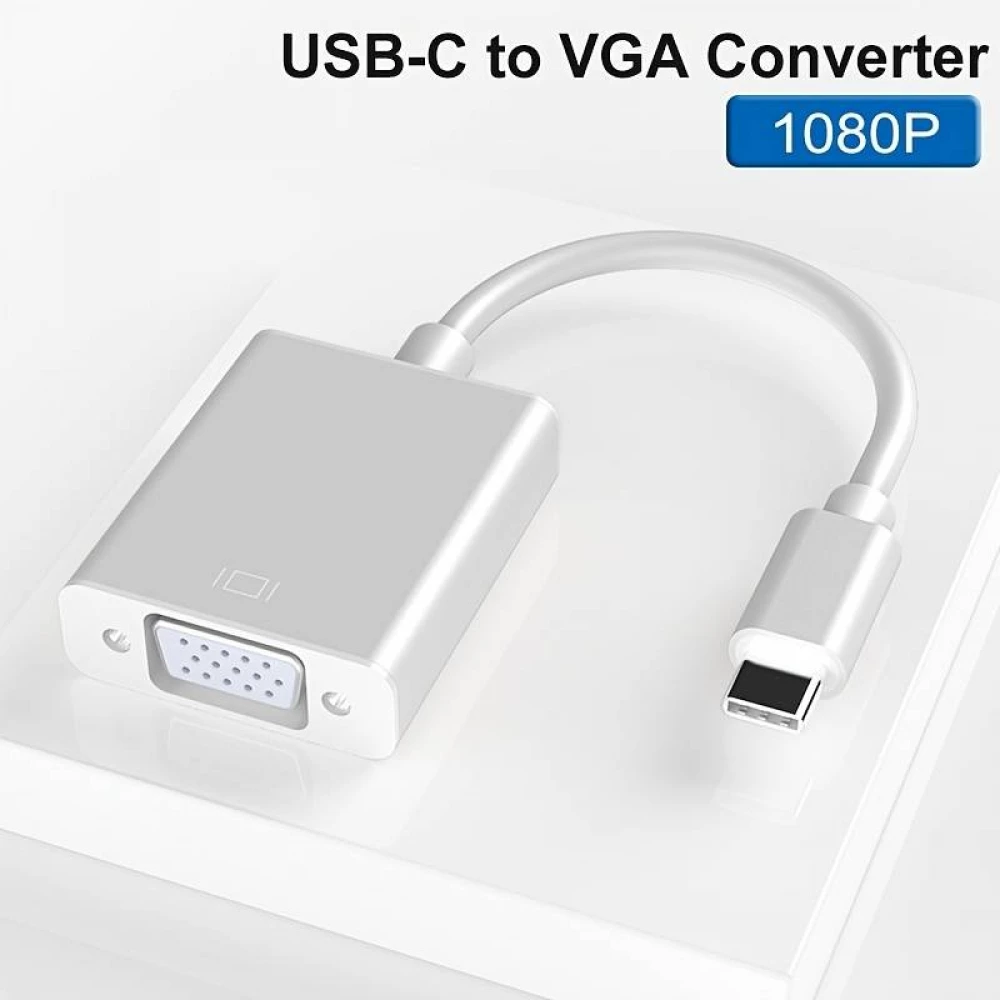 Câble adaptateur USB-C à VGA (1080p) converteur support hot plug-in - Argent