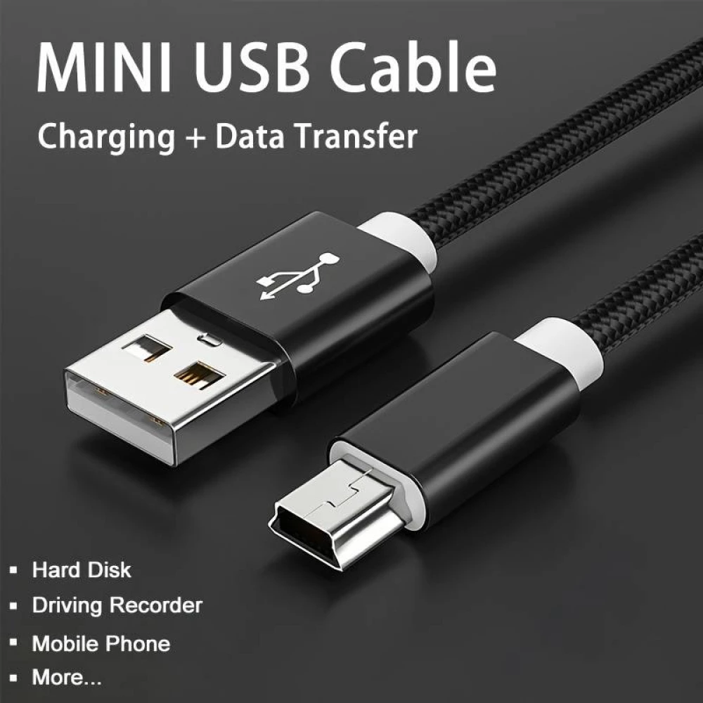 Ladekabel (1 m) Mini-USB auf USB-A - Nylon metal Schwarz - Schwarz