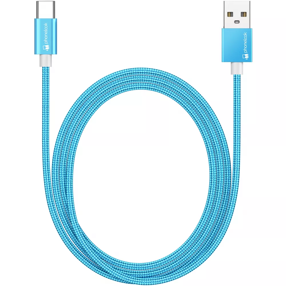 Câble chargeur (1.5 m) USB-A vers USB-C - Nylon PhoneLook - Bleu clair
