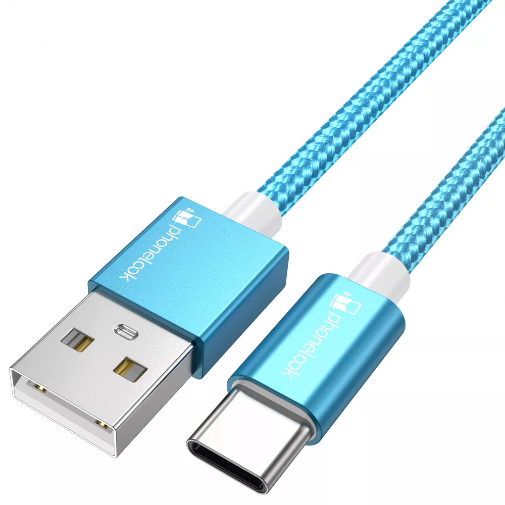 Câble chargeur (1.5 m) USB-A vers USB-C - Nylon PhoneLook - Bleu clair