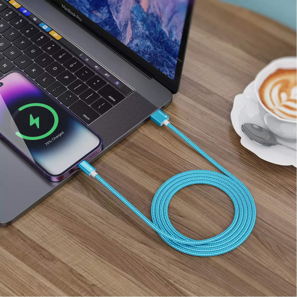 Câble chargeur (1.5 m) USB-A vers USB-C - Nylon PhoneLook - Bleu clair