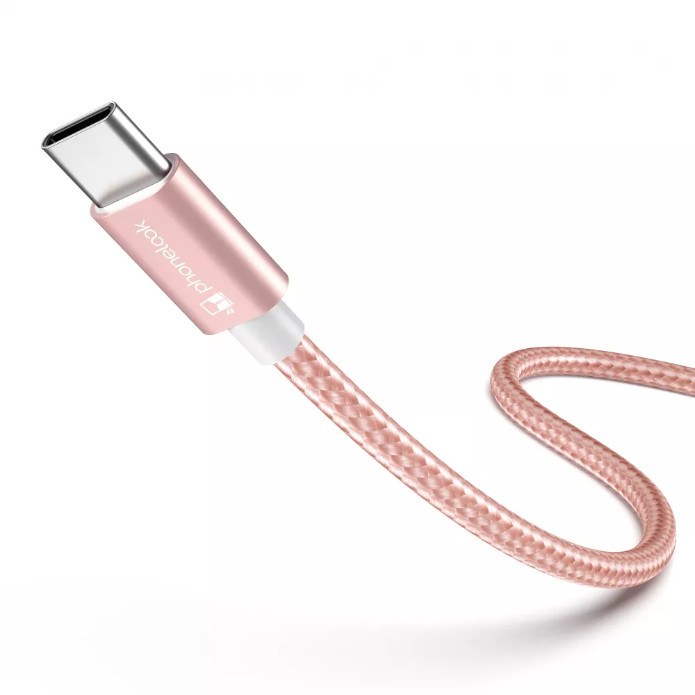 Câble chargeur (1.5 m) USB-A vers USB-C - Nylon PhoneLook - Rose clair