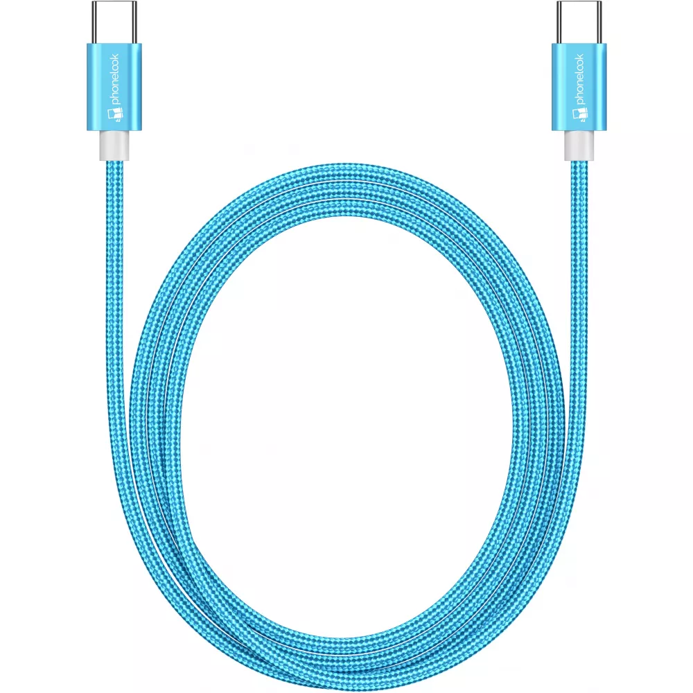 Câble chargeur (1.5 m) USB-C vers USB-C - Nylon PhoneLook - Bleu clair