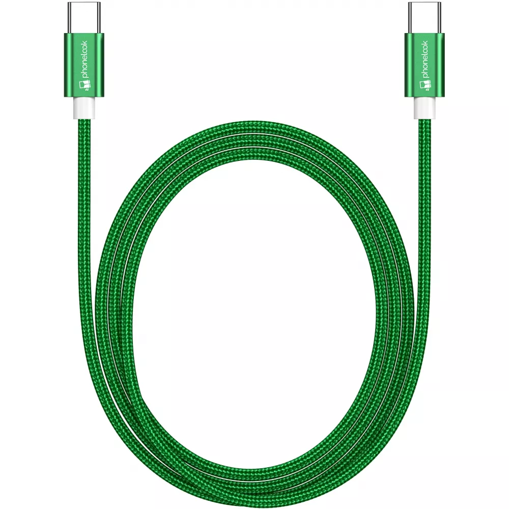 Câble chargeur (1.5 m) USB-C vers USB-C - Nylon PhoneLook - Vert foncé