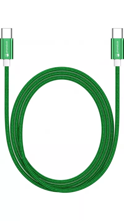 Câble chargeur (1.5 m) USB-C vers USB-C - Nylon PhoneLook - Vert foncé