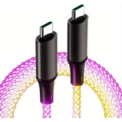 C&acirc;ble de charge 66W USB-C &agrave; USB-C 1 m&egrave;tre avec lumi&egrave;re LED flux de courant - Multicolor