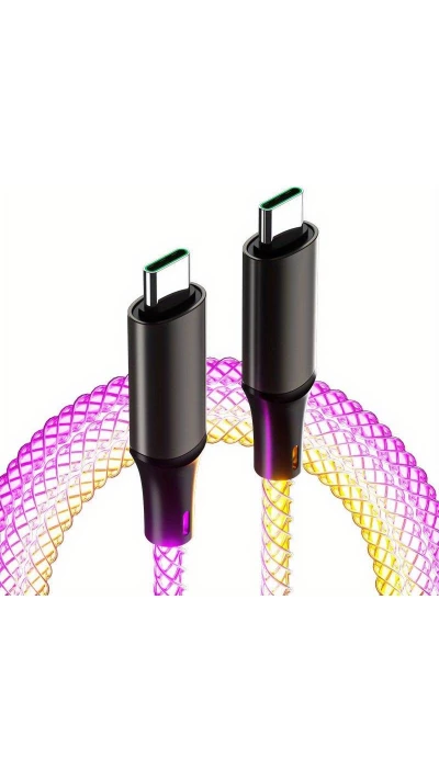 C&acirc;ble de charge 66W USB-C &agrave; USB-C 1 m&egrave;tre avec lumi&egrave;re LED flux de courant - Multicolor