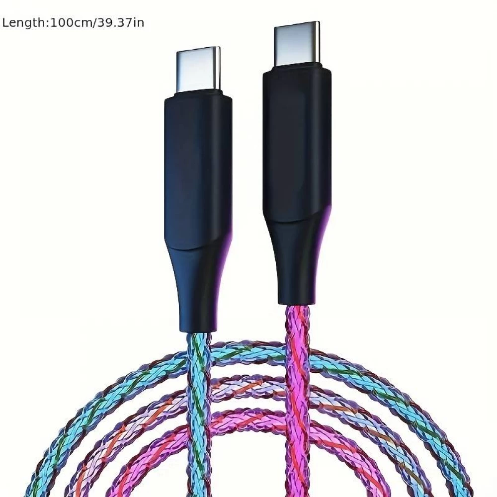 Câble de charge 66W USB-C à USB-C 1 mètre avec lumière LED flux de courant - Multicolor