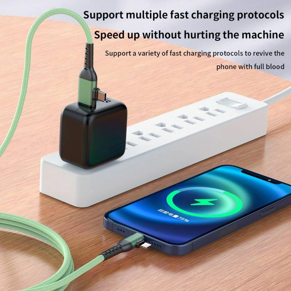 C&acirc;ble de charge multifonctionnel 4 en 1 en nylon avec connecteur USB-A, USB-C & Lightning 1.8m - Gris
