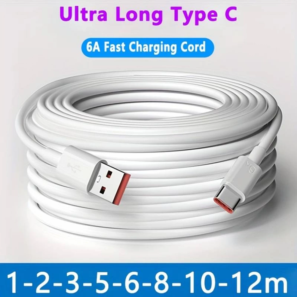 Câble de recharge ultra long USB-A vers USB-C 10 mètres - Blanc