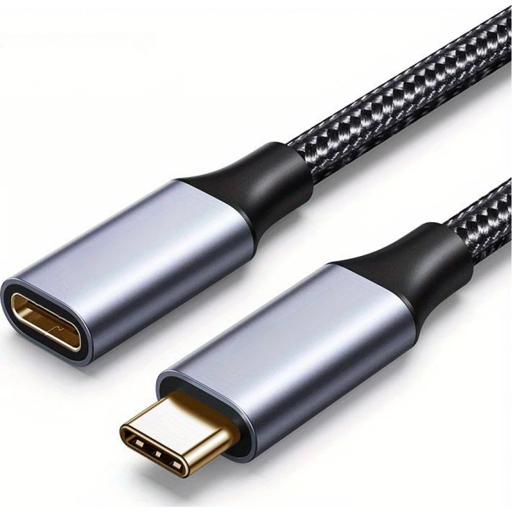 USB-C (Eingang) auf USB-C (Ausgang) Nylon Verl&auml;ngerungskabel 2 Meter - Schwarz