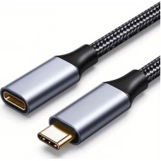 USB-C (Eingang) auf USB-C (Ausgang) Nylon Verl&auml;ngerungskabel 2 Meter - Schwarz