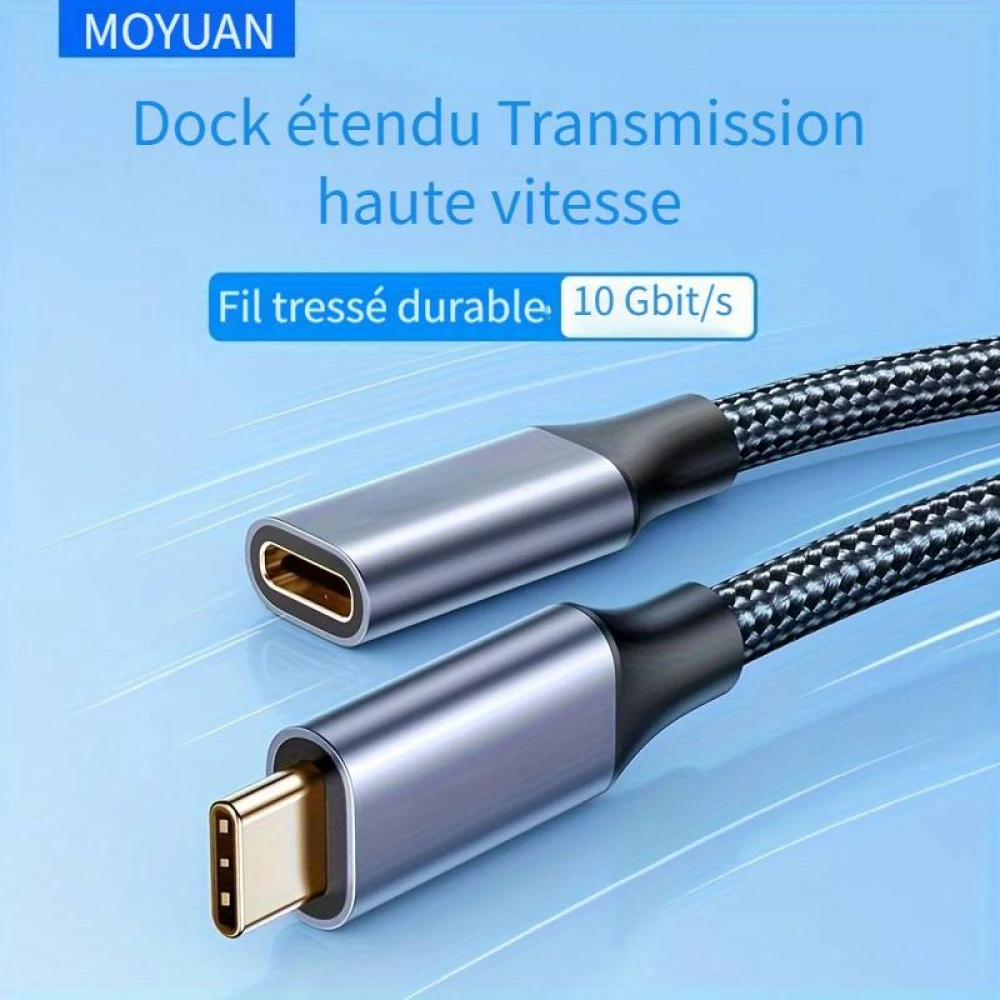 USB-C (Eingang) auf USB-C (Ausgang) Nylon Verl&auml;ngerungskabel 2 Meter - Schwarz